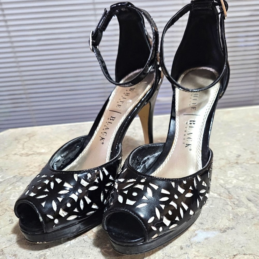 WHBM Black and White Peep Toe Heels